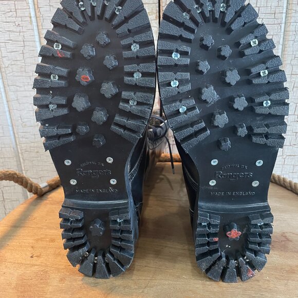 * SOLD * British Rangers Black Leather Combat Army Boots 14 Holes Sz 8 Men 10 W - Picture 5 of 6